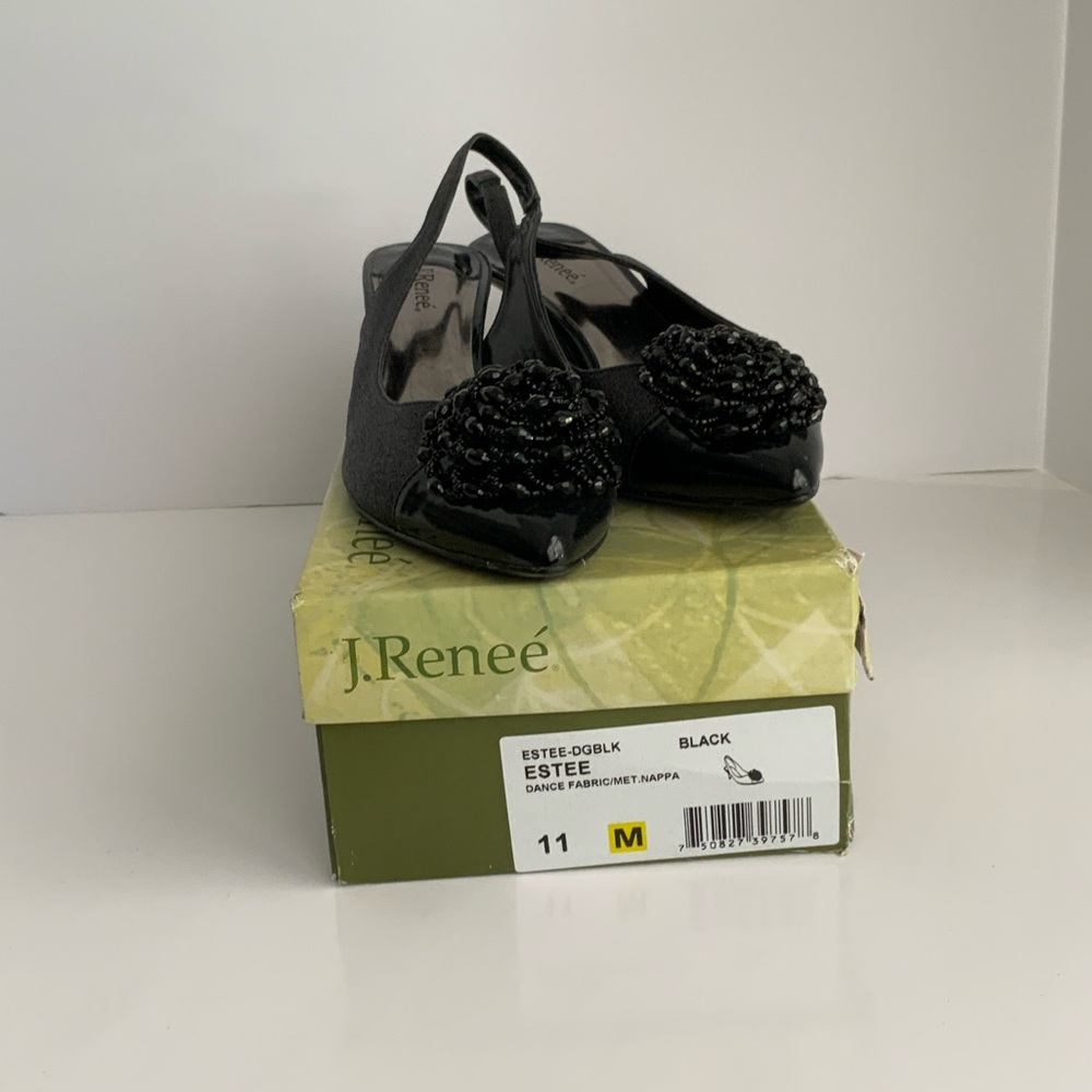 J.Renee Black Beaded Slingback Flats
